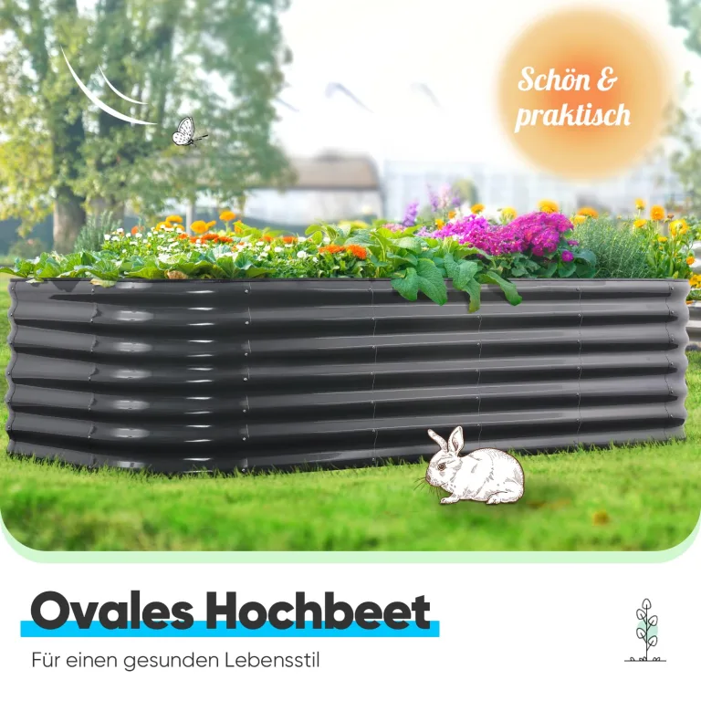 Quictent Hochbeet aus Metall,Rostfreies Pflanzenbeet oval Freistehende Gemüsebeet 180 x 90 x 62cm,Pflanzkasten für Blumen,Obst,Gemüse,Grau – Bild 2