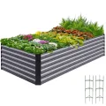 Quictent Hochbeet Metall 240x120x62cm, Wetterfestes Erhöhte Extragroße Pflanzenbeet, Gemüsebeet Pflanzkasten Frühbeet mit Tomatenkäfigen, Gartenbeet für Garten,Grau - Thumbnail 1