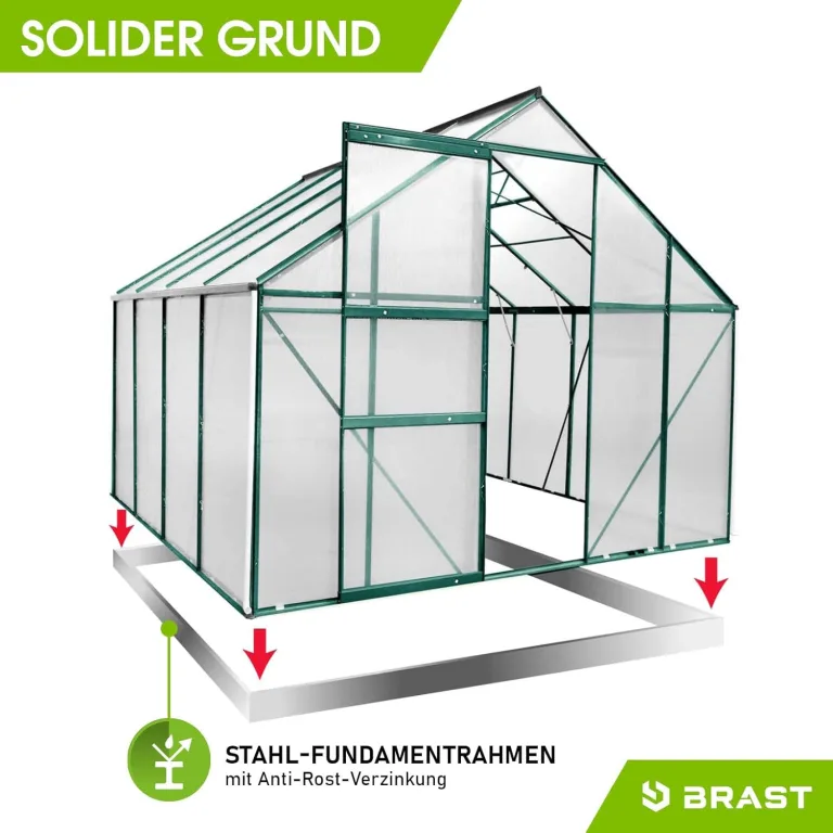 BRAST Gewächshaus Aluminium mit Fundament | 42 Modelle | 130x190x195cm - 490x250x235cm | TÜV geprüft | 6mm Hohlkammerplatten | rostfrei wetterfest temperaturbeständig | 250x250x205cm Grün – Bild 8