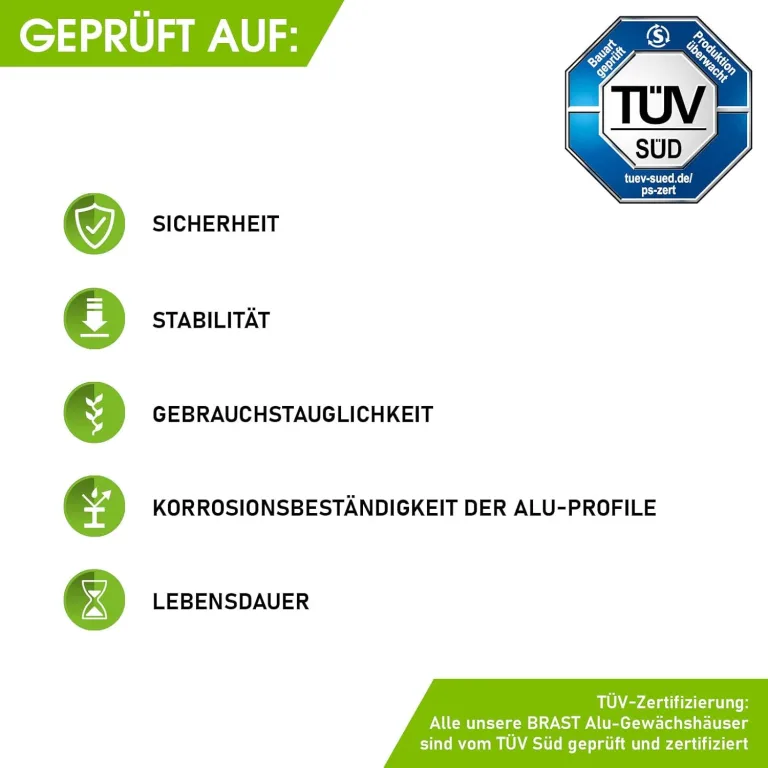 BRAST Gewächshaus Aluminium mit Fundament | 42 Modelle | 130x190x195cm - 490x250x235cm | TÜV geprüft | 6mm Hohlkammerplatten | rostfrei wetterfest temperaturbeständig | 430x250x235cm Grau – Bild 5