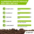 BRAST Gewächshaus Aluminium mit Fundament | 42 Modelle | 130x190x195cm - 490x250x235cm | TÜV geprüft | 6mm Hohlkammerplatten | rostfrei wetterfest temperaturbeständig | 430x250x205cm Silber - Thumbnail 6