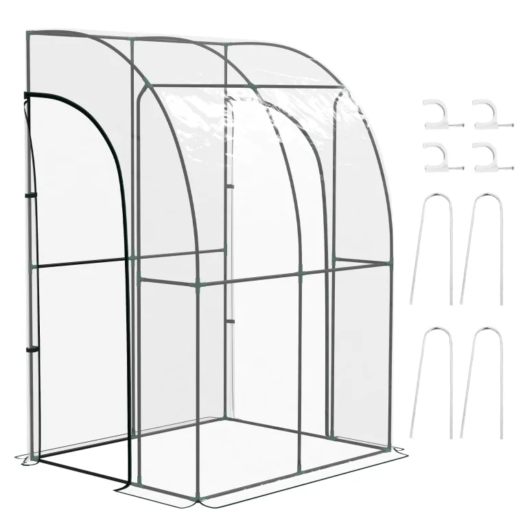 Outsunny Anbau-Garten-Gewächshaus, Balkongewächshaus, verstärkte Abdeckplane aus PVC, Gestell aus Stahl, 2 aufrollbare Reißverschlusstüren, für Gemüse, Blumen, drinnen und draußen, 143 x 118 x 212 cm, – Bild 1