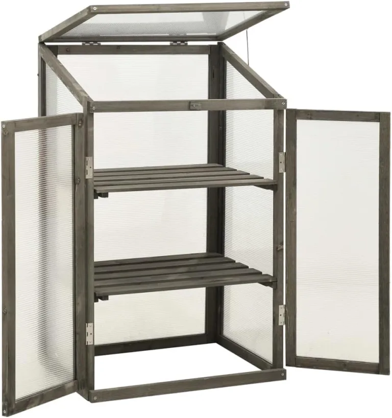 3 stufiges Frühbeet aus Holz, Mini Gewächshaus mit 2 Regalen & 2 Türen, Frühbettkasten Pflanzenhaus Pflanzschrank Pflanzenschrank Aufzuchtschrank für Garten & Balkon, 60x45x100 cm – Bild 2