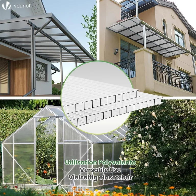 VOUNOT® 14x Doppelstegplatten 4mm aus Polycarbonat, klar & zuschneidbar, UV-beständig & bruchsicher, Hohlkammerplatten 60,5x121cm (10,3m²) für Gewächshaus, Carport & Überdachung – Bild 3