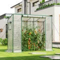 LARMNEE Tomaten Gewächshaus, Foliengewächshaus, Tomatengewächshaus Balkon, Tomatenhaus Stabil, 200 x 77,5 x 170 cm, mit PE Gitterfolie und Fernster, Schrägdach, Garten, Weiß EWT30GH02G3 - Thumbnail 3
