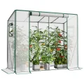 LARMNEE Tomaten Gewächshaus, Foliengewächshaus, Tomatengewächshaus Balkon, Tomatenhaus Stabil, 200 x 77,5 x 170 cm, mit PE Gitterfolie und Fernster, Schrägdach, Garten, Weiß EWT30GH02G3 - Thumbnail 8