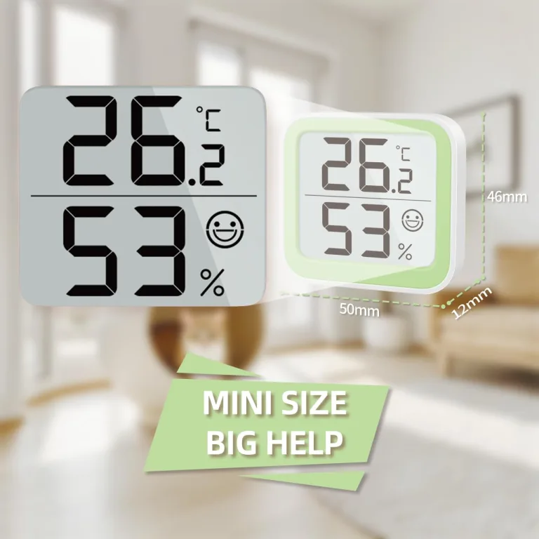 NOKLEAD Thermometer Luftfeuchtigkeitsmesser im Inneren Mini-Hygrometer Monitor Raumtemperaturmessgerät mit Gesichtssymbol Komfortanzeige ℃/℉-Schalter für Babyzimmer,Gewächshaus,Büro(Grün,4,5cm) – Bild 5