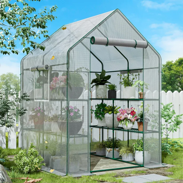 SPECILITE Begehbares Gewächshaus, 142 x 214 x 190 cm, robustes kleines Pflanzenhaus mit dicker PE-Abdeckung und Stahlrahmen, für Garten, Außen, Innenbereich, Grün – Bild 8