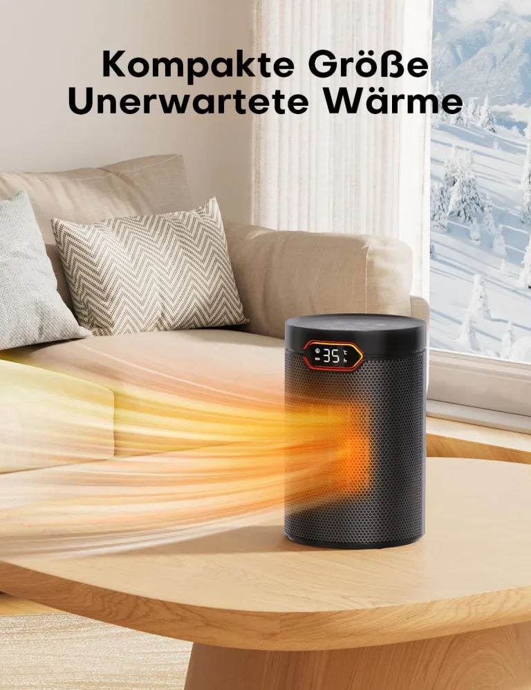 QEXREED Heizlüfter, 1500W, PTC Heizlüfter Energiesparend mit ECO Modus, 4 Heizmodi, Breeze Modus, Thermostat, 24H Timer, Fernbedienung, Überhitzungs- & Kippschutz, Tragbar & Leise, für Zuhause, Büro – Bild 2