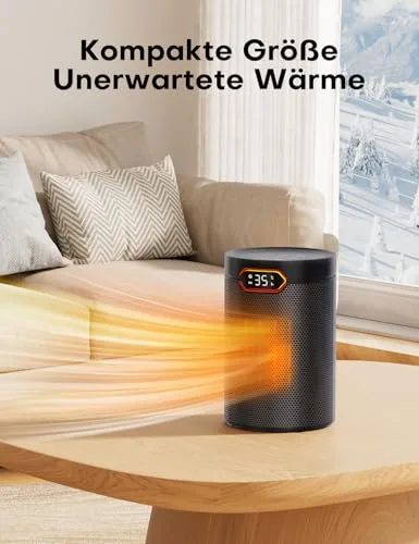 QEXREED Heizlüfter, 1500W, PTC Heizlüfter Energiesparend mit ECO Modus, 4 Heizmodi, Breeze Modus, Thermostat, 24H Timer, Fernbedienung, Überhitzungs- & Kippschutz, Tragbar & Leise, für Zuhause, Büro – Bild 9