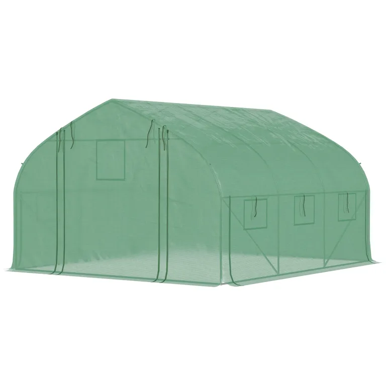 Outsunny Tunnelgewächshaus, 10,4 m², Gartenhaus, UV-beständig, Reißverschlusstür zum Aufrollen, Fenster aus Mesh, verzinktes Stahlrohr und PE 140g/㎡, 350 x 300 x 200 cm, grün – Bild 8