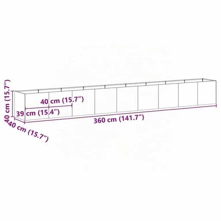vidaXL Pflanzgefäß 360x40x40 cm Stahl verzinkt, Pflanzschale, Garten-Garten-Pflanzkübel, Outdoor-Pflanzgefäß, Hochbeet, Pflanzgefäß, Blumenkasten – Bild 3