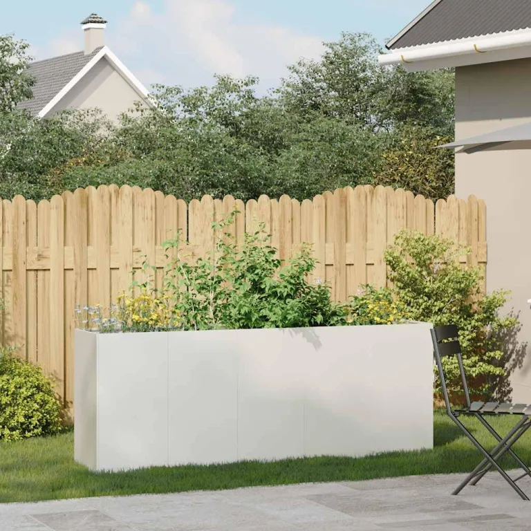 vidaXL Pflanzkübel Weiß 200x40x80 cm Kaltgewalzter Stahl, Pflanzschale, Garten-Garten-Pflanzkübel, Outdoor-Pflanzgefäß, Hochbeet, Pflanzgefäß – Bild 2