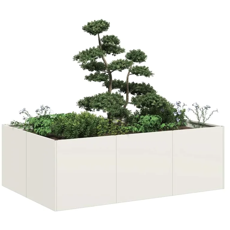 vidaXL Pflanzkübel Weiß 120x80x40 cm Stahl, Pflanzschale, Garten-Garten-Pflanzkübel, Outdoor-Pflanzgefäß, Hochbeet, Pflanzgefäß, Blumenkasten – Bild 4