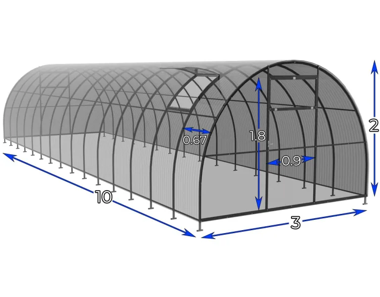 Gewächshaus Tunnel, Greenhouse für Garten, Kweekas, Tuinkas Tunnel 3 m, Greenhouse für Gemüsepflanzen, Stahlrahmen mit Polycarbonat, 1000 x 300 x 200 cm, 30 m² – Bild 5