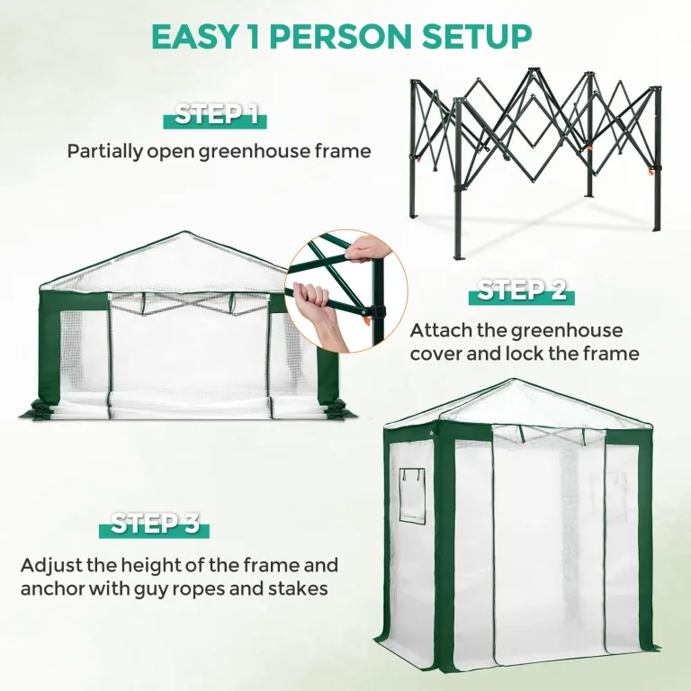 Eagle Peak Tragbares begehbares Gewächshaus mit Polyester-verstärkten Ecken, sofortiges Aufklappen, für drinnen und draußen, Gartenarbeit, Grünhaus, aufrollbare Eingangstür mit Reißverschluss und – Bild 4