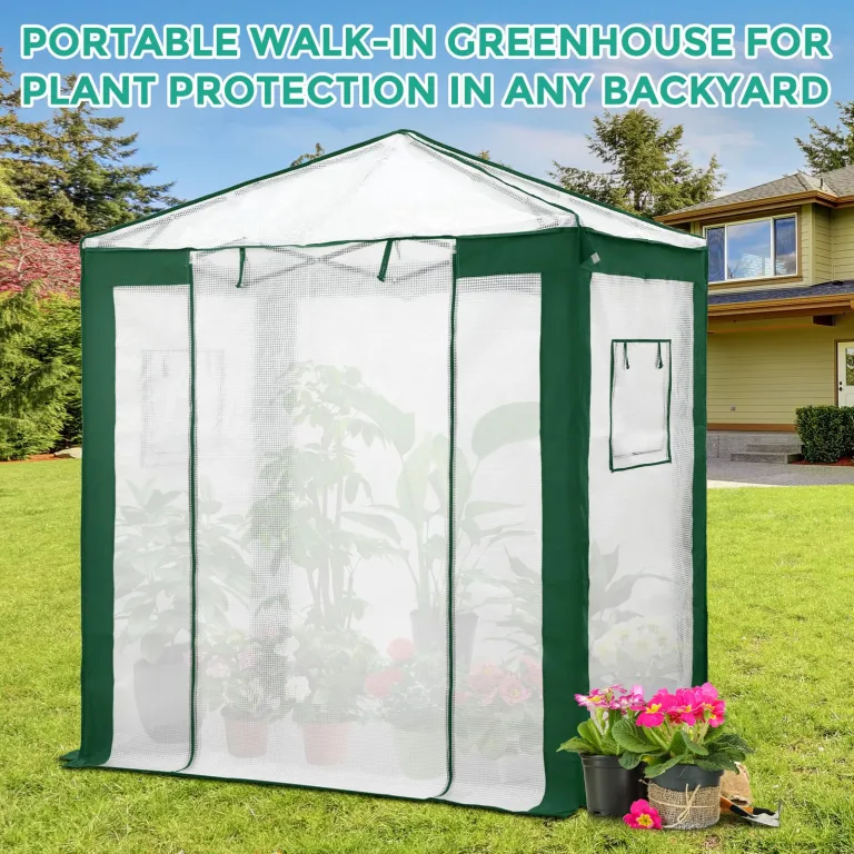 Eagle Peak Tragbares begehbares Gewächshaus mit Polyester-verstärkten Ecken, sofortiges Aufklappen, für drinnen und draußen, Gartenarbeit, Grünhaus, aufrollbare Eingangstür mit Reißverschluss und – Bild 7