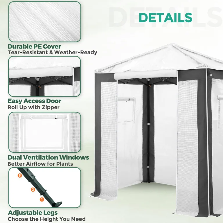 Eagle Peak Tragbares begehbares Gewächshaus mit Polyester-verstärkten Ecken, sofortiges Aufklappen, für drinnen und draußen, Gartenarbeit, Grünhaus, aufrollbare Eingangstür mit Reißverschluss und – Bild 2