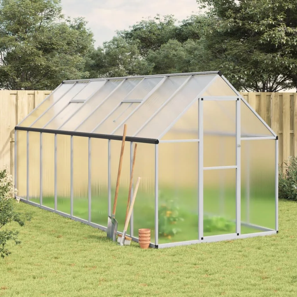 Festnight Gewächshaus mit Fundamentrahmen Gewächshaus Aluminium Gewächshaus Winterfest Garten glashaus UV-SchutzTreibhaus Aufzucht Pflanzenhaus Tomatenhaus-Silber-445 x 169 x 195 cm - Bild 1