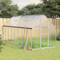 Festnight Gewächshaus mit Fundamentrahmen Gewächshaus Aluminium Gewächshaus Winterfest Garten glashaus UV-SchutzTreibhaus Aufzucht Pflanzenhaus Tomatenhaus-Silber-445 x 169 x 195 cm - Thumbnail 1