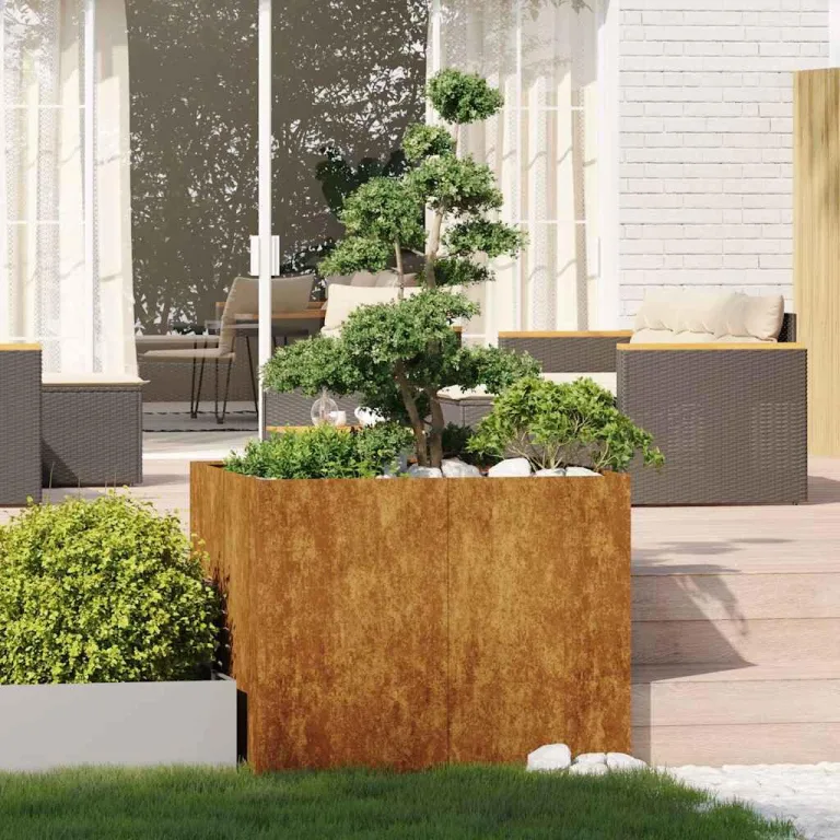 vidaXL Pflanzkübel Rostig 100x100x80 cm Wetterfester Stahl, Pflanztopf, Pflanzenständer, Hochbeet, Pflanzgefäßständer, Pflanzentablett, Gartenpflanzer – Bild 2