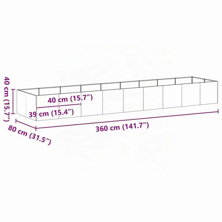 vidaXL Pflanzkübel Schwarz 360x80x40 cm Stahl, Pflanzschale, Garten-Garten-Pflanzkübel, Outdoor-Pflanzgefäß, Hochbeet, Pflanzgefäß, Blumenkasten – Bild 3