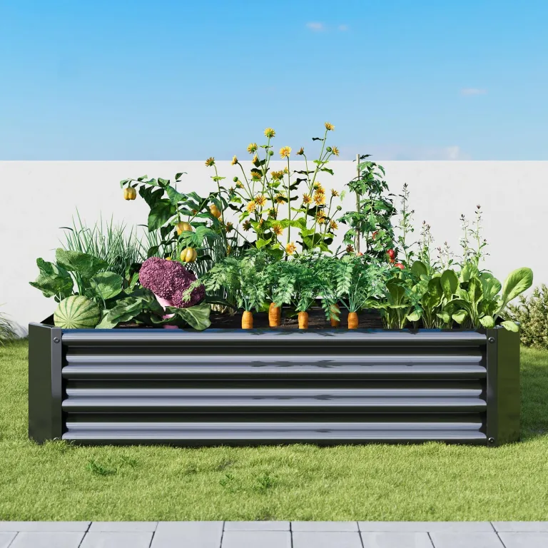 Hochbeet-Set aus Verzinkter Metall, Pflanzbeet Hochbeete für Garten, 120x60x30 cm, Hochbeete-kit für Gemüse Blumen Sukkulenten Kräuter, Blumenbeet & Pflanzentrog, Rechteckig, Schwarz – Bild 8