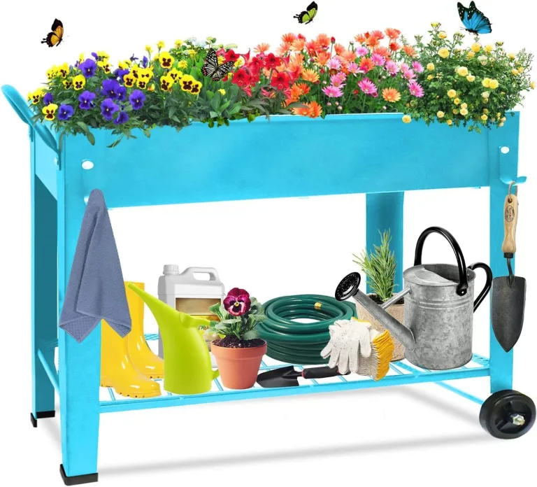 Hochbeet, Stehender Pflanzkasten, Blumenkasten mit Ablageboden, Kräuterbeet, Hochbeete-Kit aus Metall, Pflanzbeet Blumenbeet für Garten Balkon Terrasse, 100 x 28 x 80 cm, Rechteckig, Schwarz – Bild 9