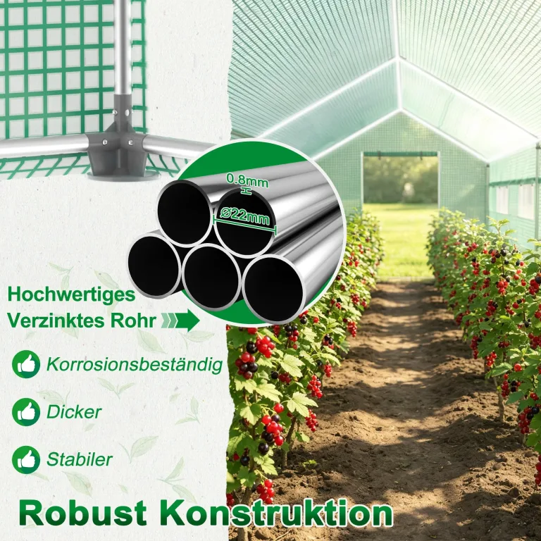 Froadp Gewächshaus Foliengewächshaus 4,5x2x2 m Folientunnel Winterfest Treibhaus Tomatengewächshaus 18 ㎡ Stabiles Tomatenhaus mit Verzinktem Stahlrohr inkl. Tür & Fenster, Grün – Bild 4