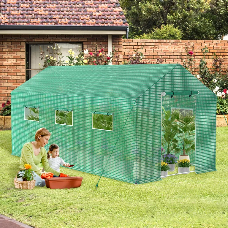 Froadp Gewächshaus Foliengewächshaus 4,5x2x2 m Folientunnel Winterfest Treibhaus Tomatengewächshaus 18 ㎡ Stabiles Tomatenhaus mit Verzinktem Stahlrohr inkl. Tür & Fenster, Grün – Bild 9