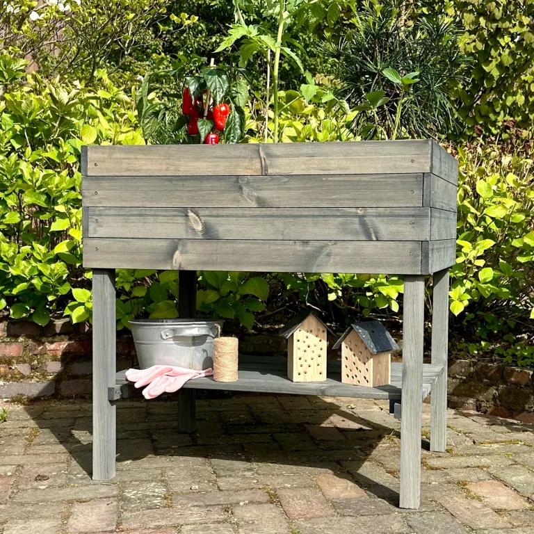 gartenetage Hochbeet XL mit Ablage und Pflanzfolie - Wetterfest, Ergonomisch, Inklusive Schutzlasur, Robustes Kiefernholz, Anthrazit – Bild 4