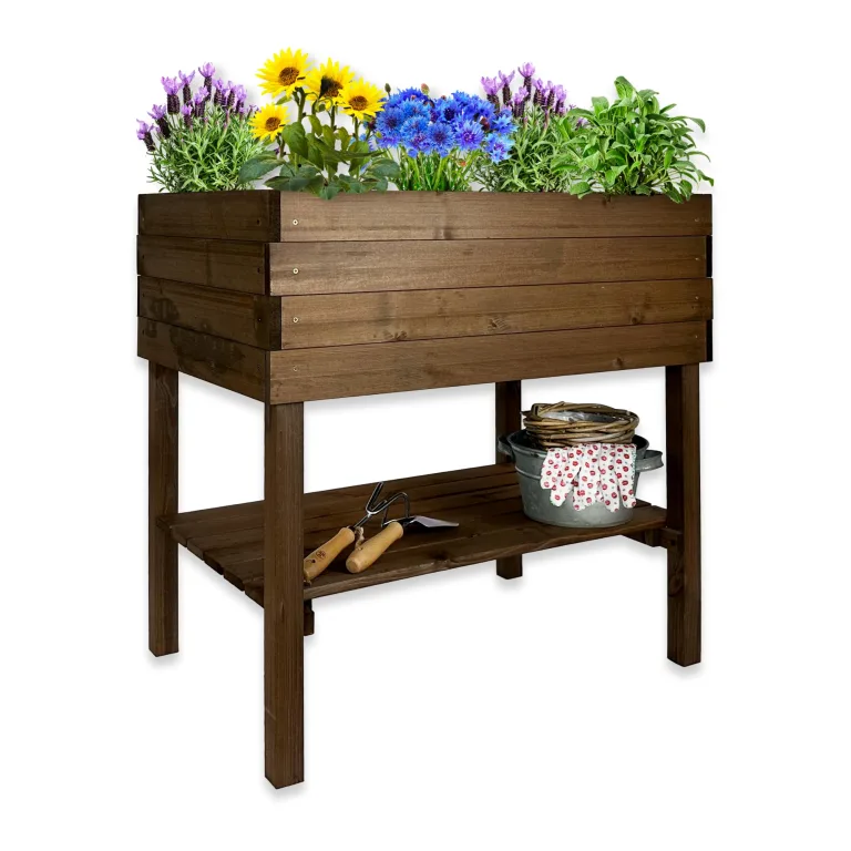 gartenetage Hochbeet XL mit Ablage und Pflanzfolie - Wetterfest, Ergonomisch, Inklusive Schutzlasur, Robustes Kiefernholz, Anthrazit – Bild 7
