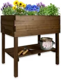 gartenetage Hochbeet XL mit Ablage und Pflanzfolie - Wetterfest, Ergonomisch, Inklusive Schutzlasur, Robustes Kiefernholz, Braun - Thumbnail 1