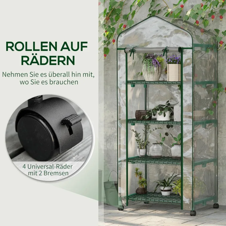 Outsunny Gewächshaus mit Rolle, Regale, winterfest Foliengewächshaus aus Stahl, Treibhaus für Balkon, Garten, Tomatenhaus 69 x 50 x 165 cm, Tomatengewächshaus für Tomaten, Blumen, Pflanzen Transparent – Bild 4