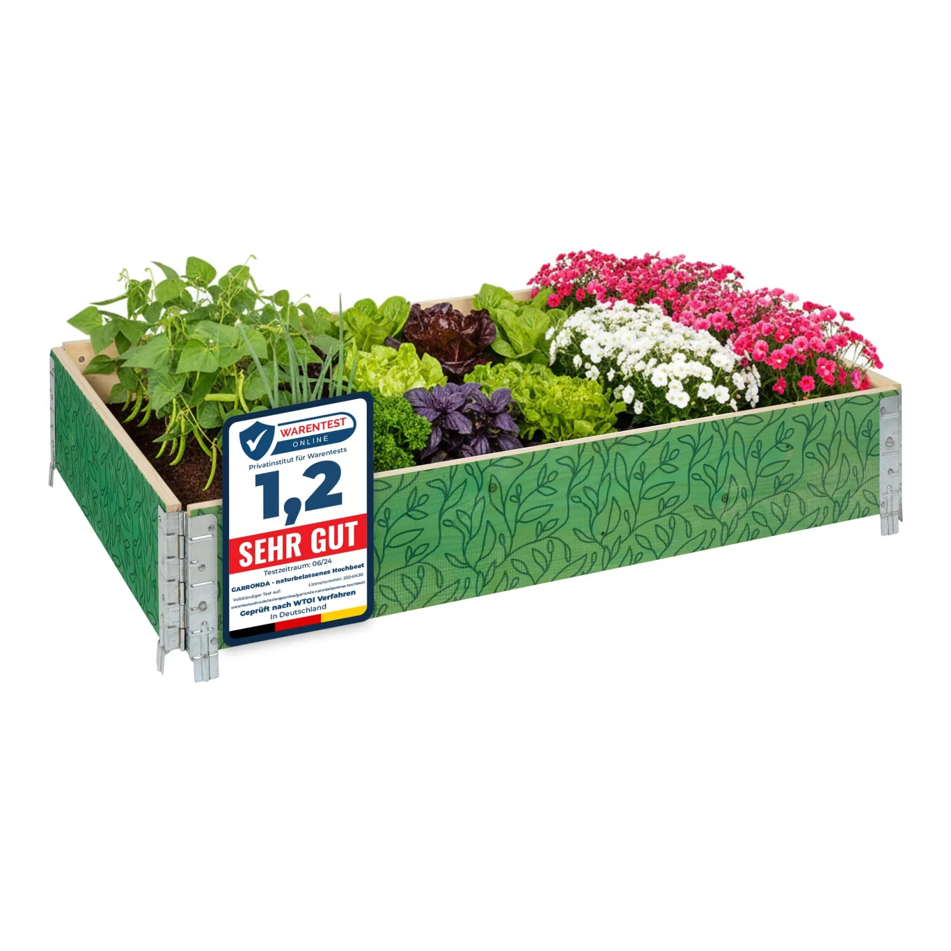 Garronda Holzaufsatzrahmen mit Print - Hochbeete für Pflanzen Blumen Kräuter Obst und Gemüse Aufbewahrungskiste aus Holz mit dekorativem Druck GD-0075 (120x80x20 cm, Blatt mit Hintergrund, 1St) - Bild 1