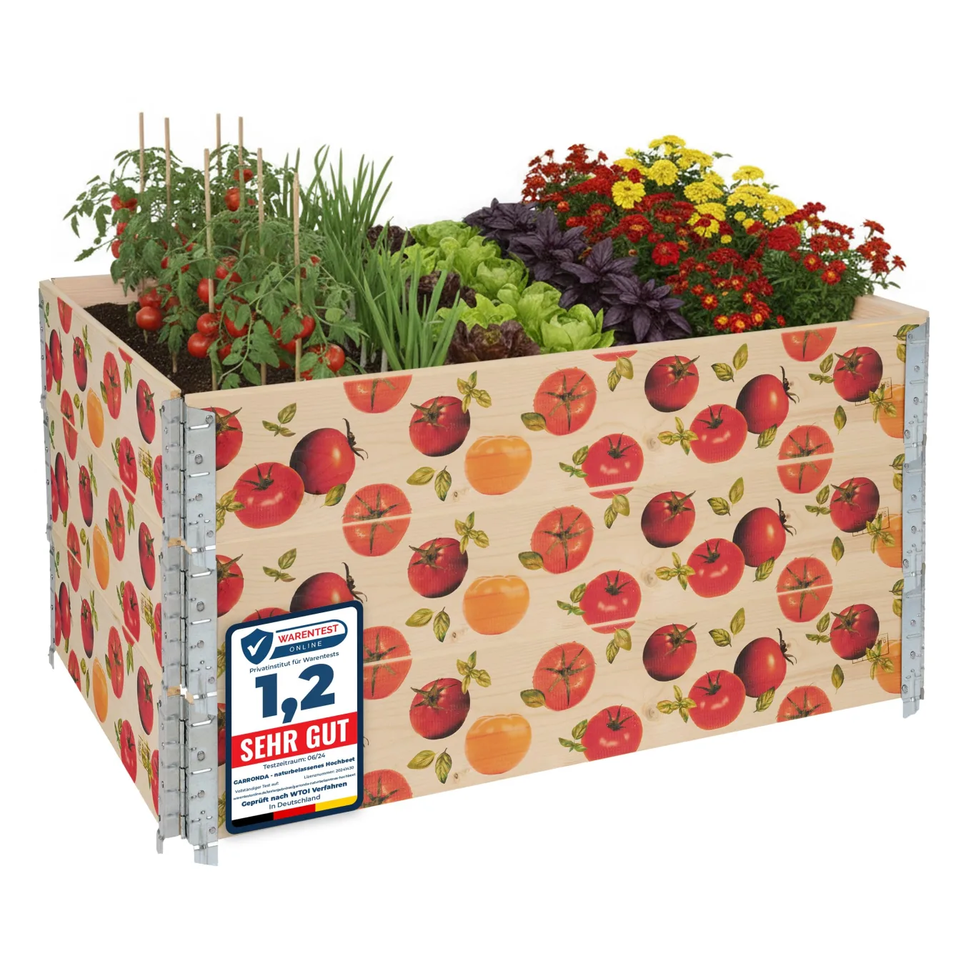 Garronda Holzaufsatzrahmen mit Print - Hochbeete für Pflanzen Blumen Kräuter Obst und Gemüse Aufbewahrungskiste aus Holz mit dekorativem Druck GD-0075 (120x80x20 cm, Tomate, 3St) - Bild 1