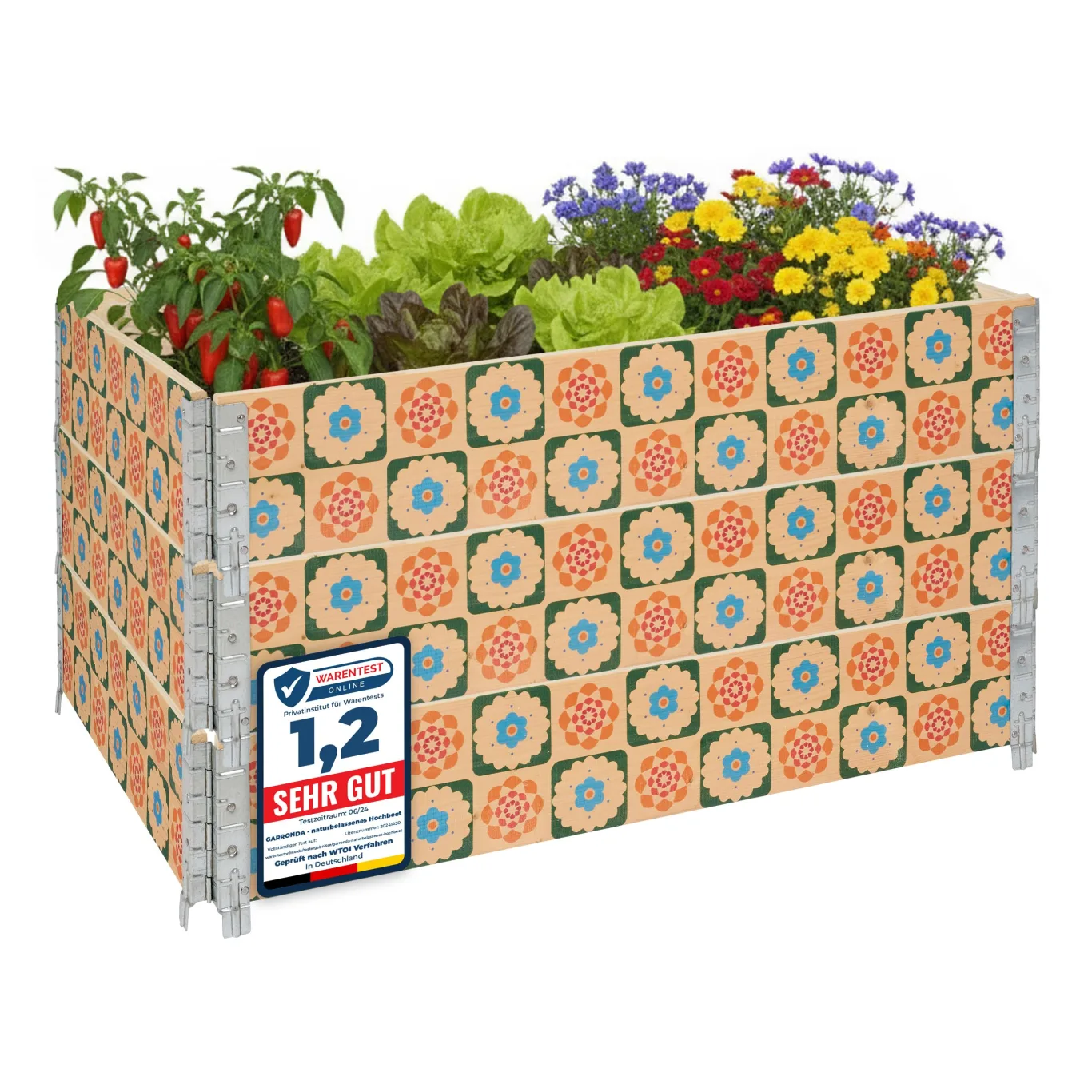 Garronda Holzaufsatzrahmen mit Print - Hochbeete für Pflanzen Blumen Kräuter Obst und Gemüse Aufbewahrungskiste aus Holz mit dekorativem Druck GD-0075 (120x80x20 cm, Blumen mit Hintergrund, 3St) - Bild 1