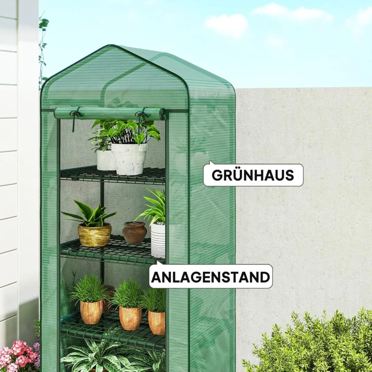 Outsunny Gewächshaus mit Rolle, Regale, Winterfest Foliengewächshaus aus Stahl, Treibhaus für Balkon, Garten, Tomatenhaus 69 x 50 x 165 cm, Tomatengewächshaus für Tomaten, Blumen, Pflanzen, Grün – Bild 4