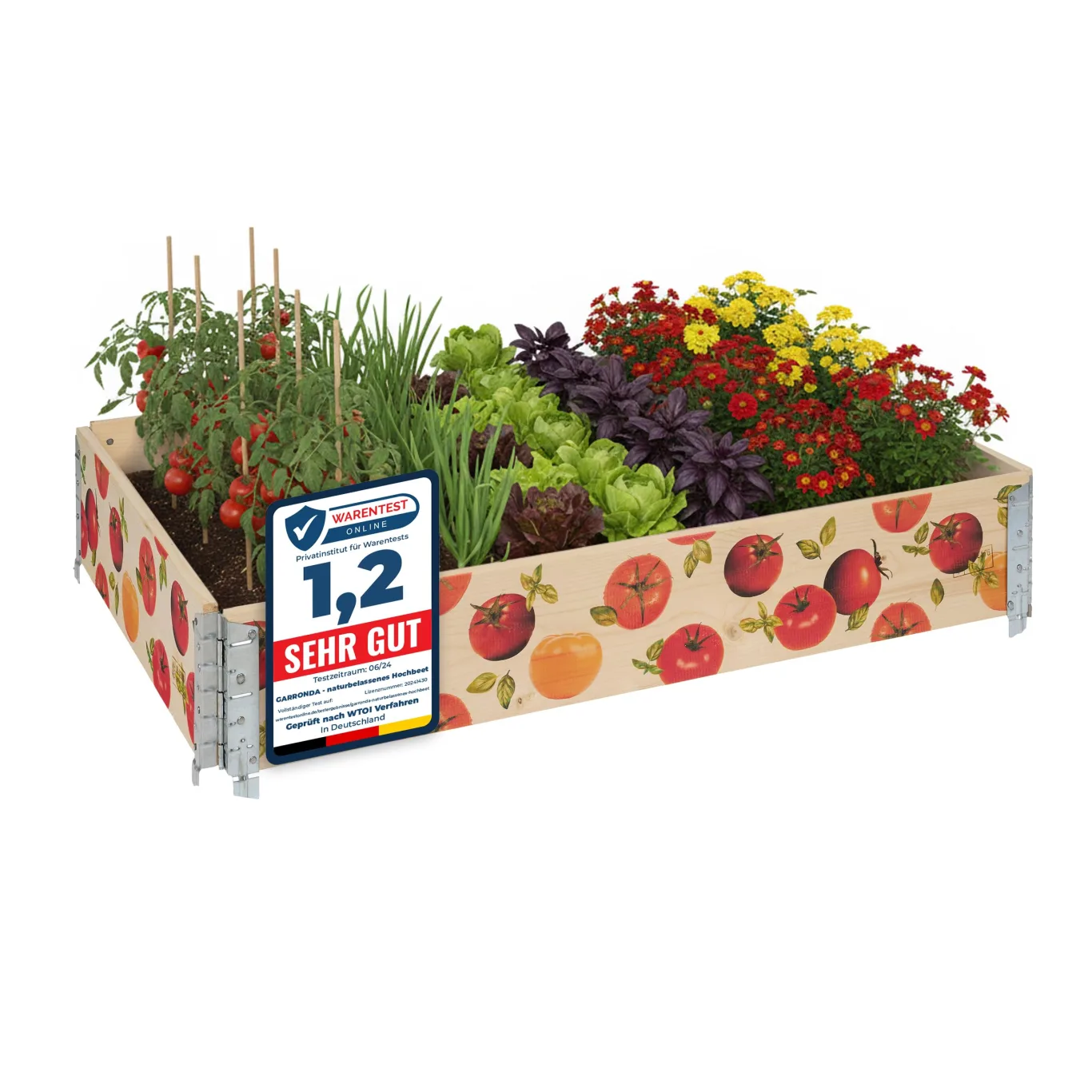 Garronda Holzaufsatzrahmen mit Print - Hochbeete für Pflanzen Blumen Kräuter Obst und Gemüse Aufbewahrungskiste aus Holz mit dekorativem Druck GD-0075 (120x80x20 cm, Tomate, 1St) - Bild 1