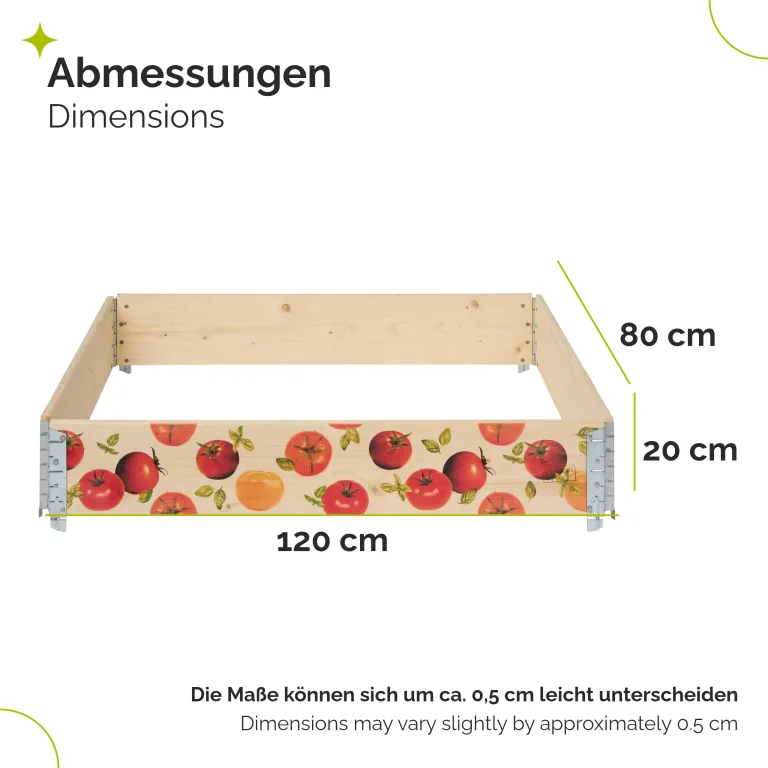Garronda Holzaufsatzrahmen mit Print - Hochbeete für Pflanzen Blumen Kräuter Obst und Gemüse Aufbewahrungskiste aus Holz mit dekorativem Druck GD-0075 (120x80x20 cm, Tomate, 1St) – Bild 2