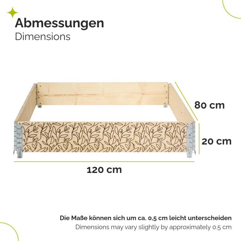 Garronda Holzaufsatzrahmen mit Print - Hochbeete für Pflanzen Blumen Kräuter Obst und Gemüse Aufbewahrungskiste aus Holz mit dekorativem Druck GD-0075 (120x80x20 cm, Blatt, 2St) – Bild 2