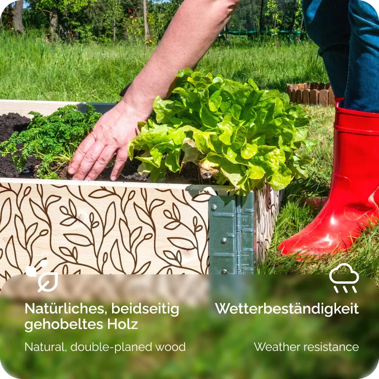Garronda Holzaufsatzrahmen mit Print - Hochbeete für Pflanzen Blumen Kräuter Obst und Gemüse Aufbewahrungskiste aus Holz mit dekorativem Druck GD-0075 (120x80x20 cm, Blatt, 2St) – Bild 5