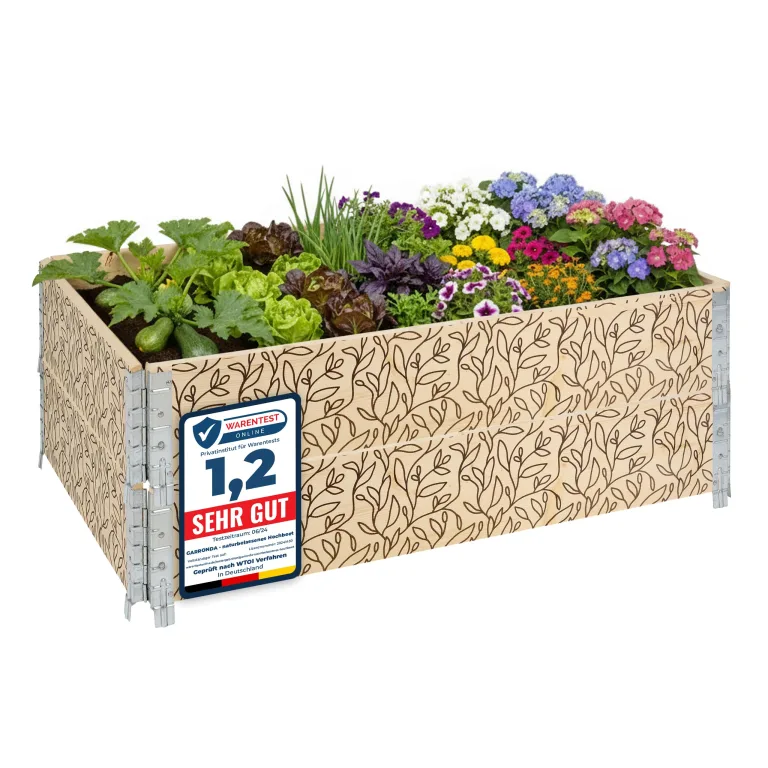 Garronda Holzaufsatzrahmen mit Print - Hochbeete für Pflanzen Blumen Kräuter Obst und Gemüse Aufbewahrungskiste aus Holz mit dekorativem Druck GD-0075 (120x80x20 cm, Blatt, 2St) – Bild 1