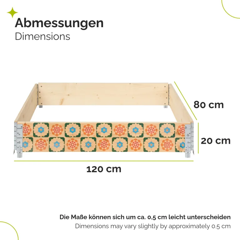 Garronda Holzaufsatzrahmen mit Print - Hochbeete für Pflanzen Blumen Kräuter Obst und Gemüse Aufbewahrungskiste aus Holz mit dekorativem Druck GD-0075 (120x80x20 cm, Blumen mit Hintergrund, 1St) – Bild 2