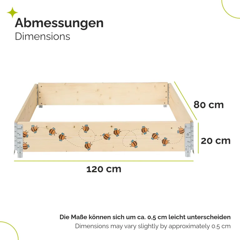 Garronda Holzaufsatzrahmen mit Print - Hochbeete für Pflanzen Blumen Kräuter Obst und Gemüse Aufbewahrungskiste aus Holz mit dekorativem Druck GD-0075 (120x80x20 cm, Biene, 2St) – Bild 2