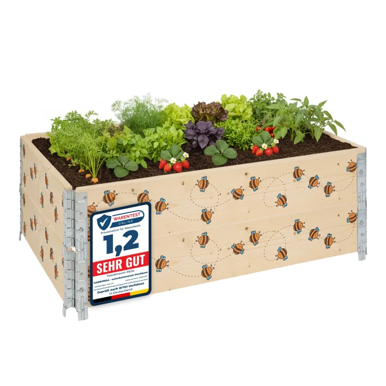 Garronda Holzaufsatzrahmen mit Print - Hochbeete für Pflanzen Blumen Kräuter Obst und Gemüse Aufbewahrungskiste aus Holz mit dekorativem Druck GD-0075 (120x80x20 cm, Biene, 2St) – Bild 1