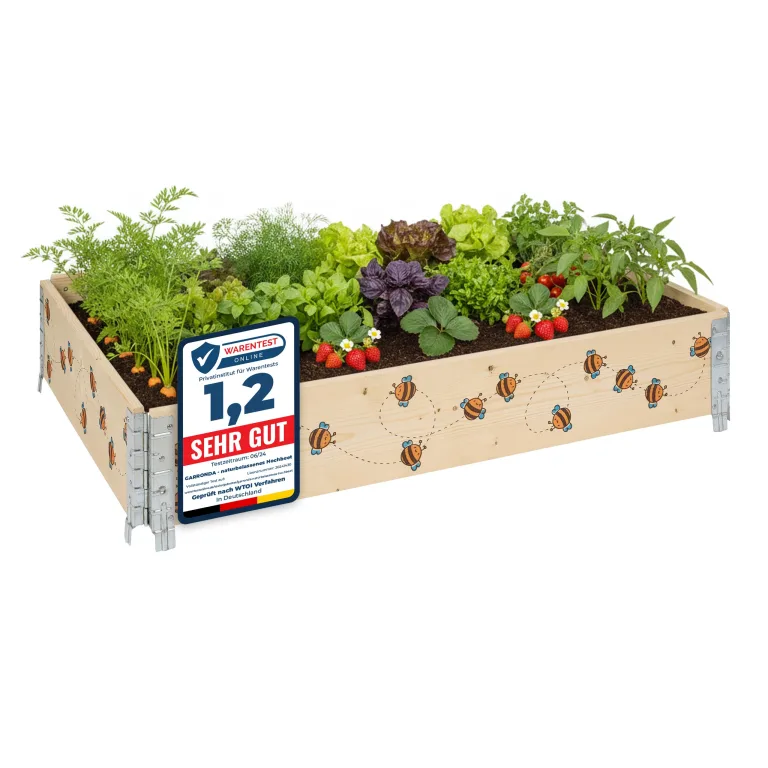 Garronda Holzaufsatzrahmen mit Print - Hochbeete für Pflanzen Blumen Kräuter Obst und Gemüse Aufbewahrungskiste aus Holz mit dekorativem Druck GD-0075 (120x80x20 cm, Biene, 1St) – Bild 1