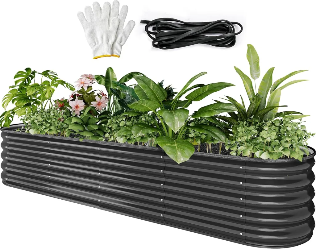 YITAHOME Outdoor Hochbeet Metall 240x61x43cm, Hochbeete-Kit aus Verdicktem Zink-Aluminium-Magnesium-Edelstahl-Metall Hochbeete für Garten mit Sicherheitsgummi für Gemüse, Blumen und Früchte (Grau)