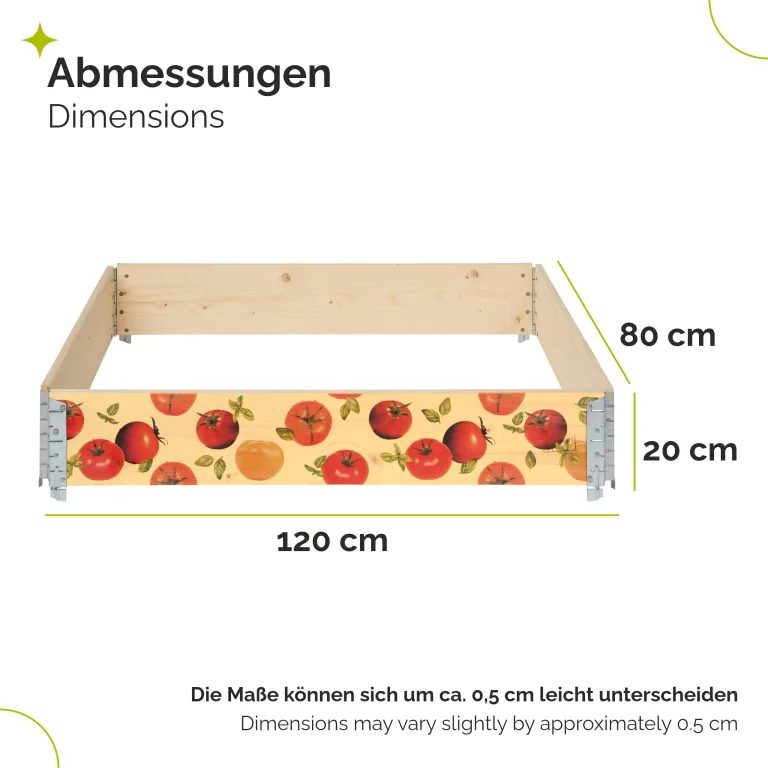 Garronda Holzaufsatzrahmen mit Print - Hochbeete für Pflanzen Blumen Kräuter Obst und Gemüse Aufbewahrungskiste aus Holz mit dekorativem Druck GD-0075 (120x80x20 cm, Tomate mit Hintergrund, 2St) – Bild 2