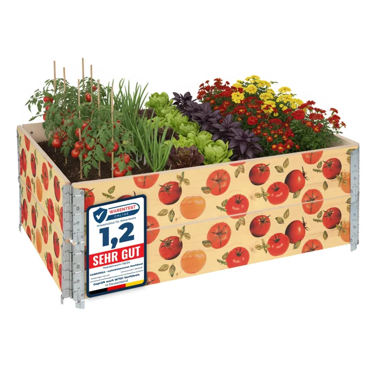 Garronda Holzaufsatzrahmen mit Print - Hochbeete für Pflanzen Blumen Kräuter Obst und Gemüse Aufbewahrungskiste aus Holz mit dekorativem Druck GD-0075 (120x80x20 cm, Tomate mit Hintergrund, 2St) – Bild 1